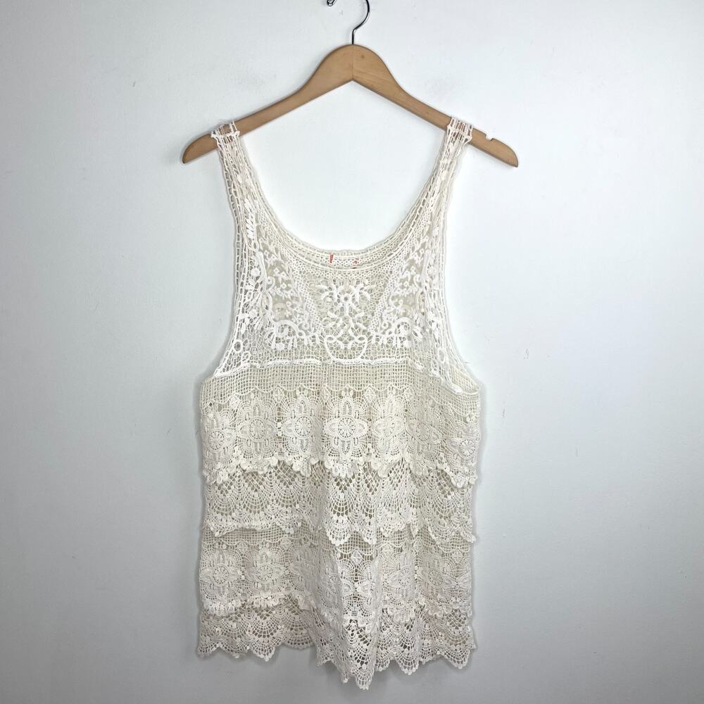 Sheer Crochet Lace Top Sz Small Ivory Boho Tiered Fairy Coastal Cowgirl